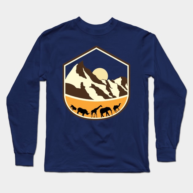 Vintage retro sunset art of zoo Long Sleeve T-Shirt by TeeText